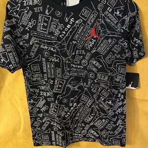 Jordan Black Shirt with White Graphics and Red Accent
